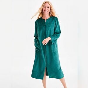 CHARTER CLUB Intimates Womens Size M Embossed Velour Long Zip Robe Green Paisley